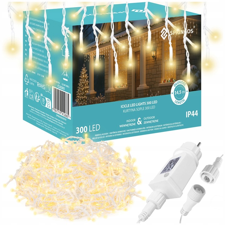 LAMPKI SOPLE 300 LED ZEWNĘTRZNE CHOINKOWE FLASH KURTYNA GIRLANDA ŚWIETLNA