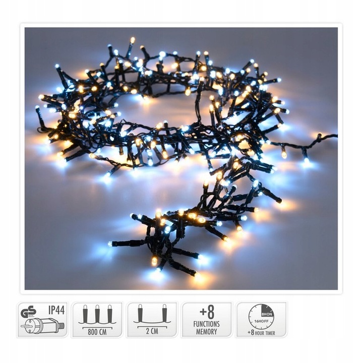 Łańcuch LAMPKI ciepłe i zimne 8 m 8 funkcji lampki na choinkę na zewnątrz