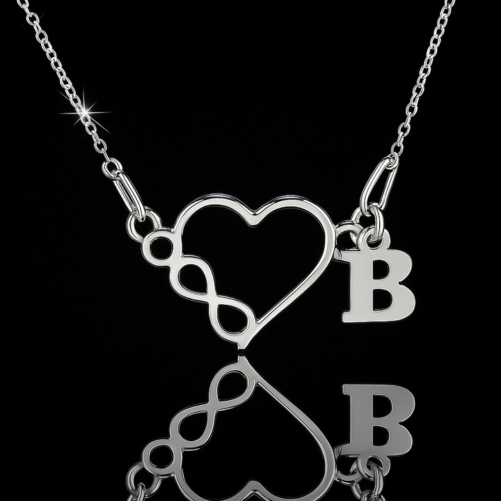 Naszyjnik srebrny serce i nieskończoność z literką do wyboru 925 łańcuszek