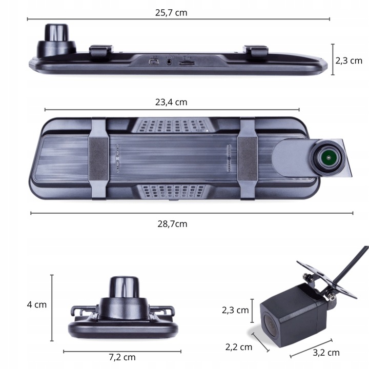 KAMERA SAMOCHODOWA WIDEOREJESTRATOR W LUSTERKU REJESTRATOR JAZDY PRZÓD TYŁ