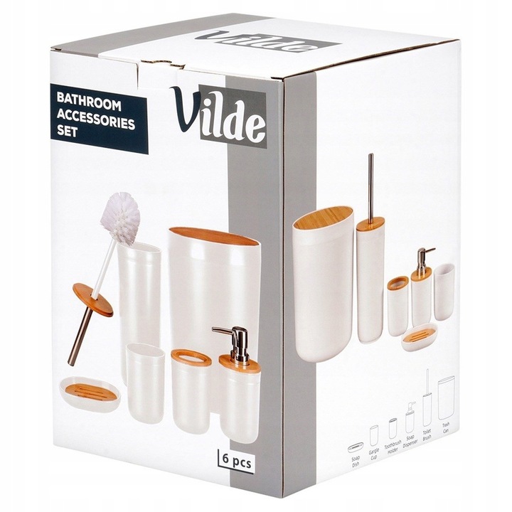 Zestaw ŁAZIENKOWY kubek szczotka WC kosz na śmieci dozownik mydła podstawka