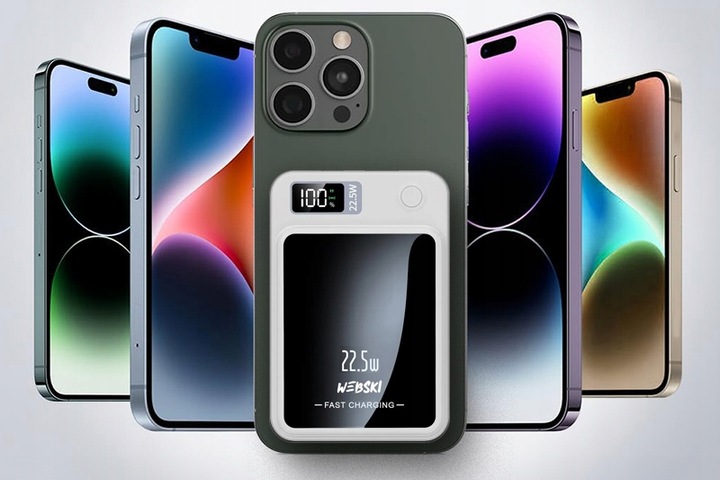 POWERBANK MAGNETYCZNY BEZPRZEWODOWY Z MAGSAFE 10000mAh 22,5W PD + kabel CC