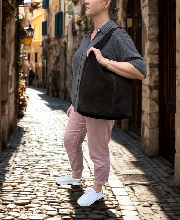 CZEKOLADOWA ZAMSZOWA TOREBKA WOREK BRĄZOWA TOREBKA ZAMSZ NATURALNY ZAMEK A4