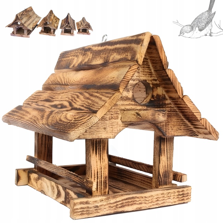 Karmnik dla Ptaków Drewniany Góralski Duży Opalany