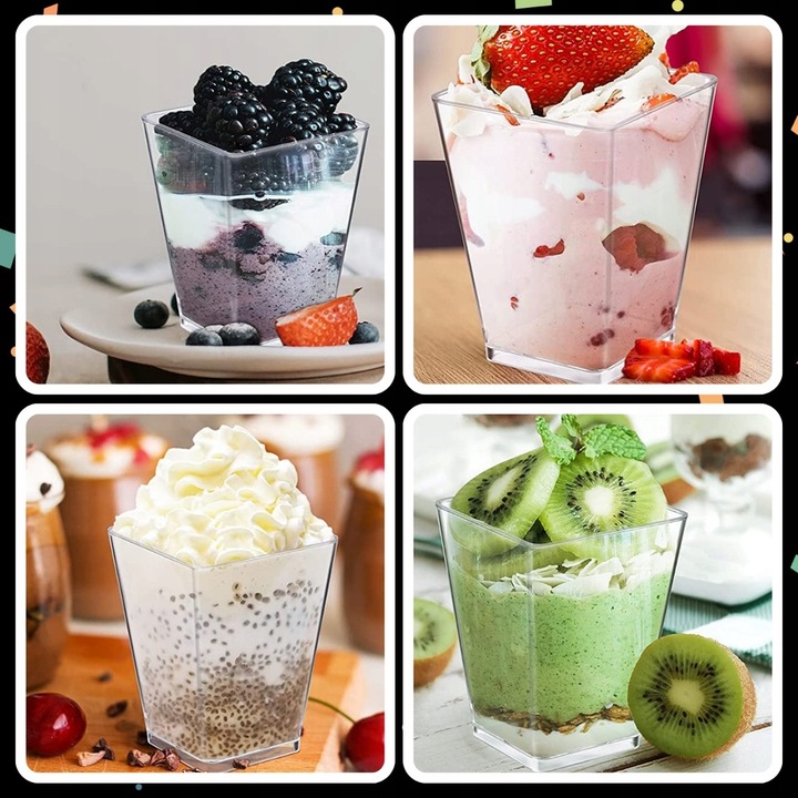 KUBEK PUCHARKI NA PRZEKĄSKI DESERY POJEMNIK NA DESER KWADRATOWY 120ml 50szt