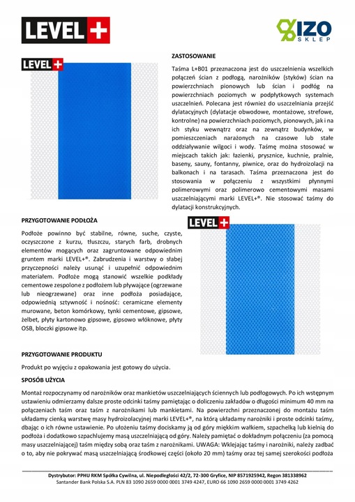 Taśma do Hydroizolacji 10mb Łazienka Balkon B01