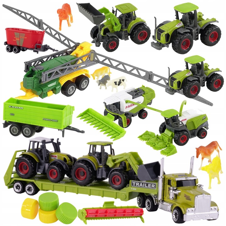 ZESTAW TRAKTOR CIĄGNIK KOMBAJN MASZYNY POJAZDY ROLNICZE ZWIERZĘTA PREZENT