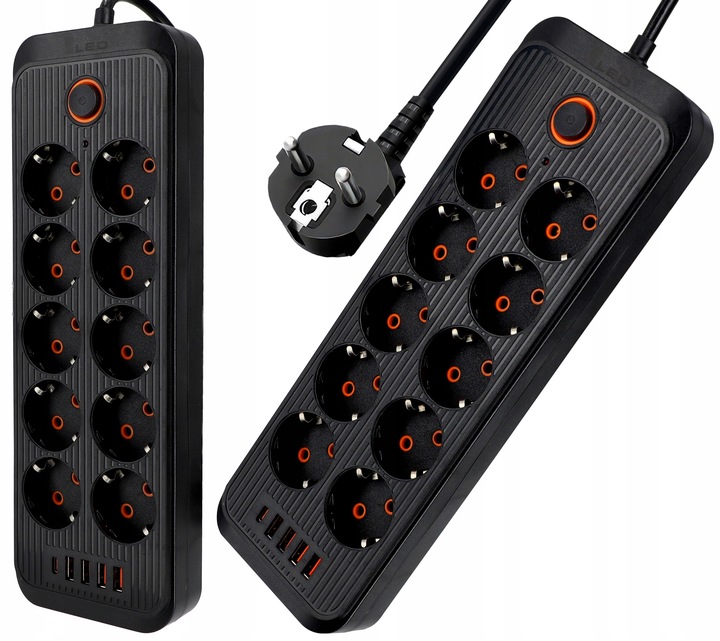 Przedłużacz Listwa Zasilająca Sieciowa 3M 10 Gniazd + 5X USB Ładowarka