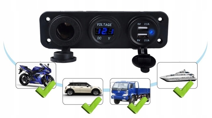GNIAZDO ZAPALNICZKI SAMOCHÓD WOLTOMIERZ 2x USB 2A