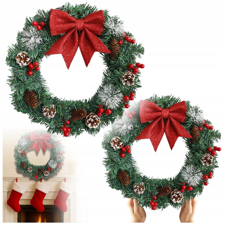 WIENIEC ŚWIĄTECZNY STROIK NA DRZWI DEKORACJA WIANEK OZDOBA ŚWIĘTA WZ2 40CM