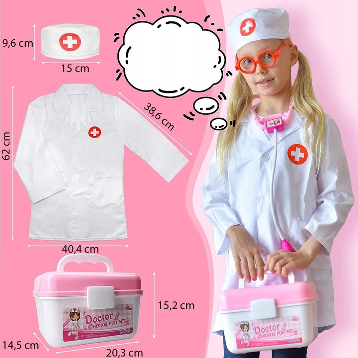 Zestaw Lekarski Dla Dzieci Fartuchem Doktora Akcesoria Lekarskie Stetoskop