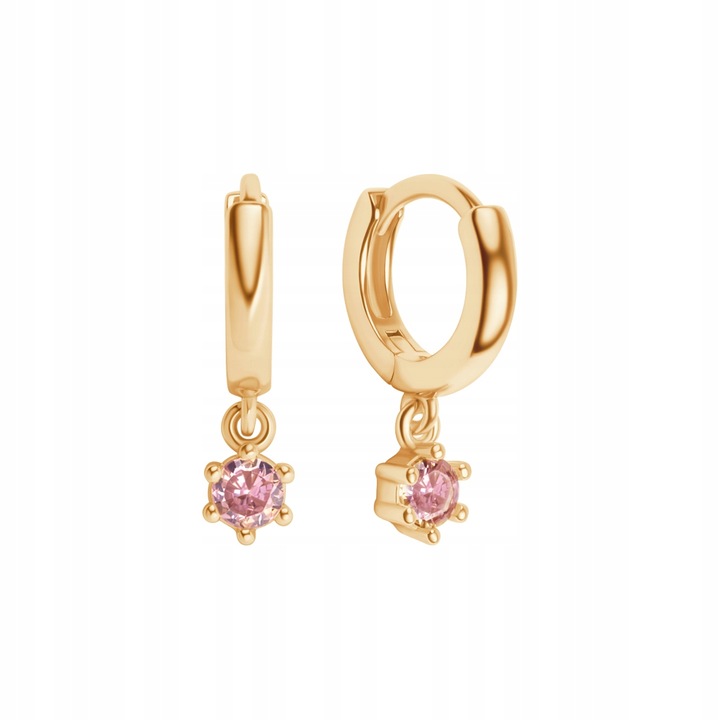 Kolczyki srebrne pozłacane z różowymi cyrkoniami - kwiaty - Mini YES