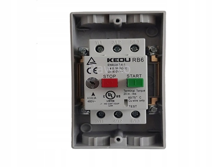 Wyłącznik włącznik silnika termiczny RB6 4–6,3 A w obudowie KEDU