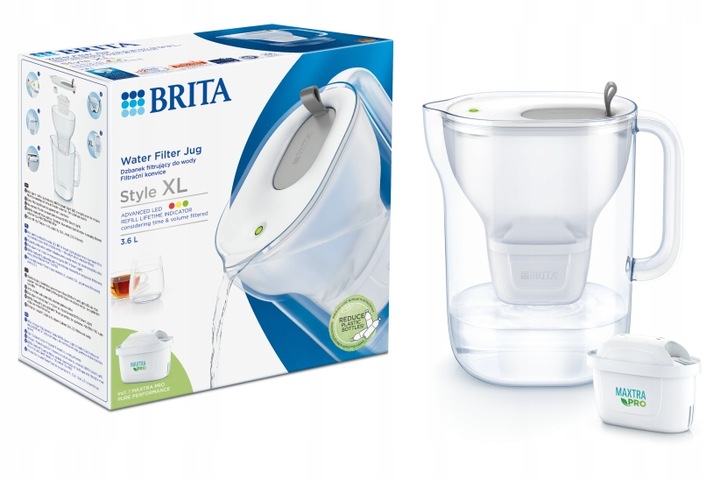 Szary dzbanek filtrujący BRITA Style XL + filtr do wody MAXTRA PRO Pure