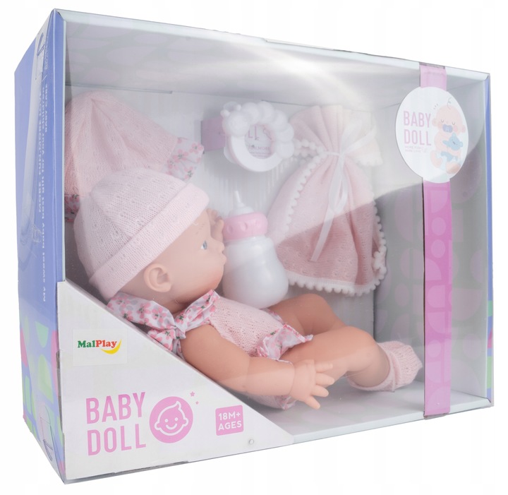 LALKA BOBAS NIEMOWLAK ŚLICZNA RÓŻOWE UBRANKO BUTELKA AKCESORIA DLA DZIECI