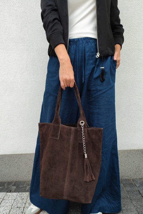 Zamszowa torebka shopper ciemna czekolada