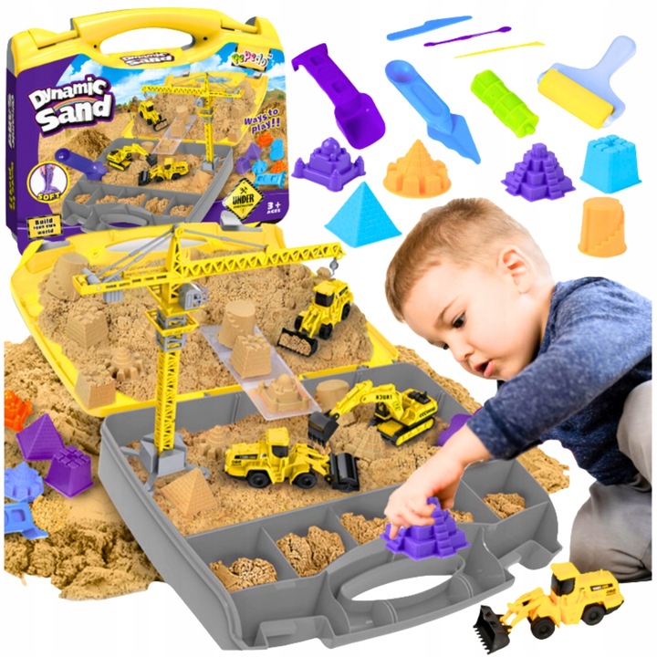 PIASEK KINETYCZNY POJAZDY BUDOWLANE DUŻY ZESTAW XXL DLA DZIECI PIASKOWNICA