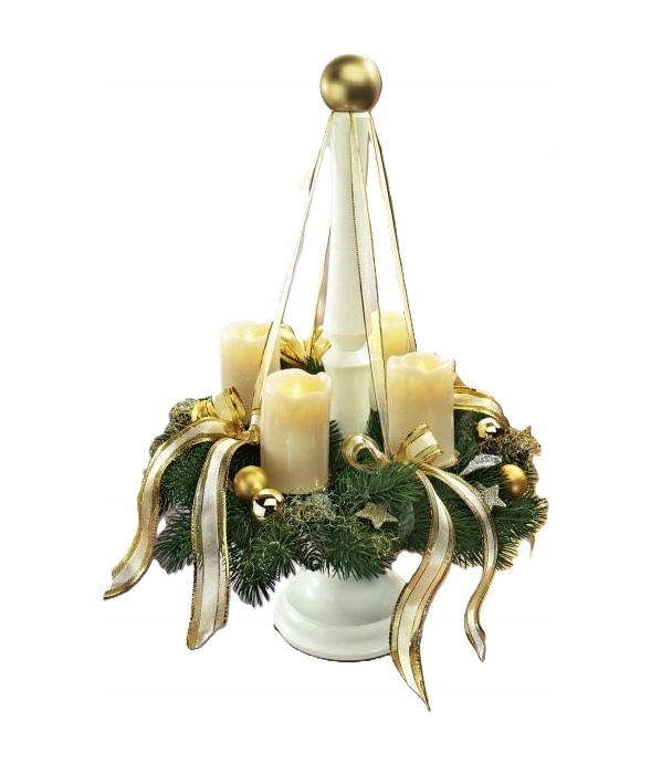 Tewa wieniec adwentowy na podstawie złoty ze świecami Led