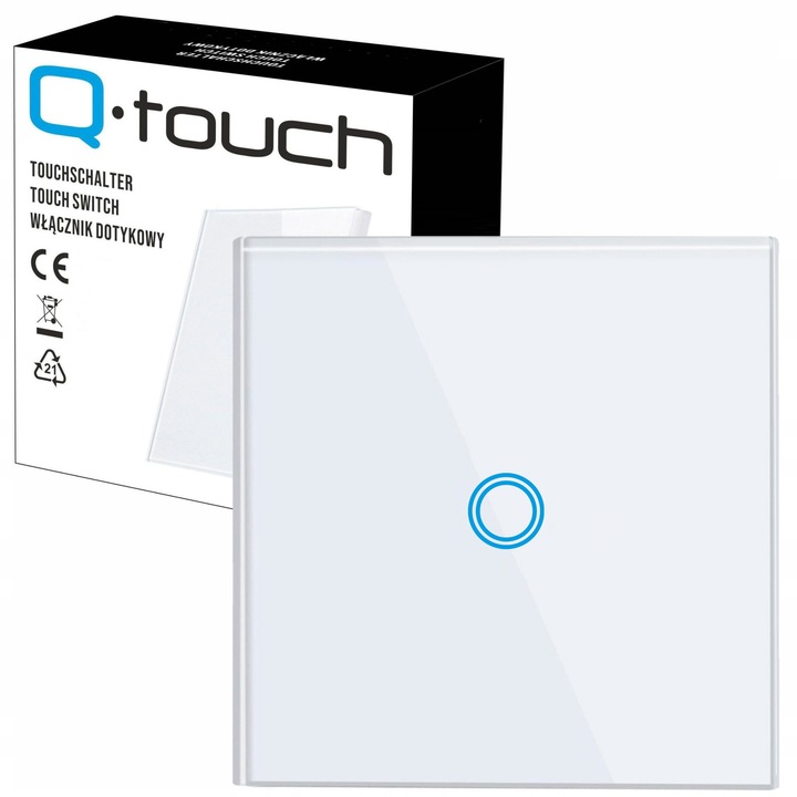 WŁĄCZNIK ŚWIATŁA SZKLANY DOTYKOWY POJEDYNCZY BIAŁY WIFI TUYA LED SZKŁO