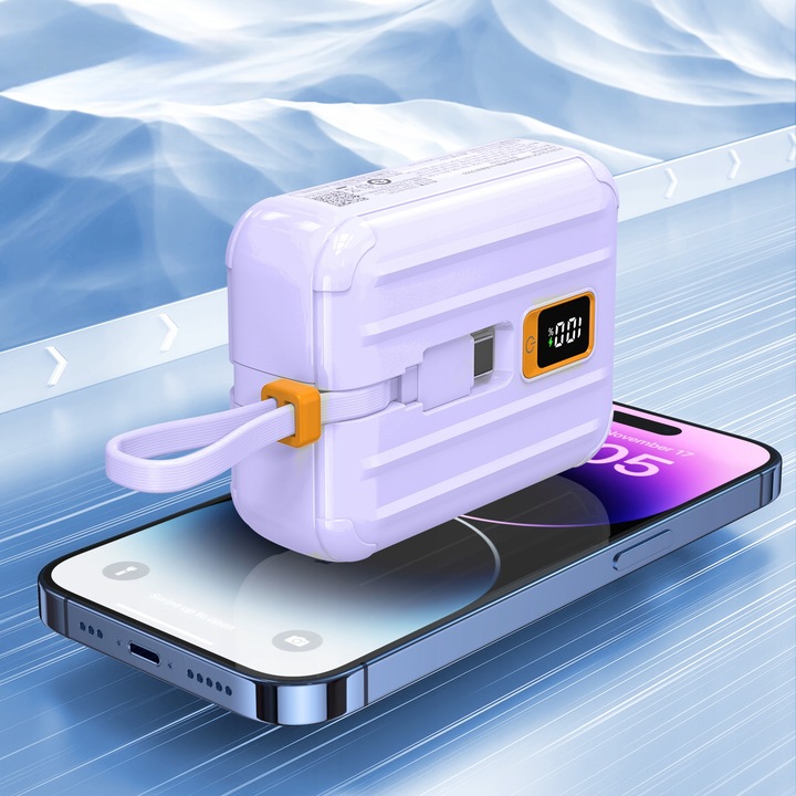 ŁADOWARKA POWER BANK 10000 mAh 30W 3A PRZENOŚNA LIGHTNING / USB-C 2x KABEL