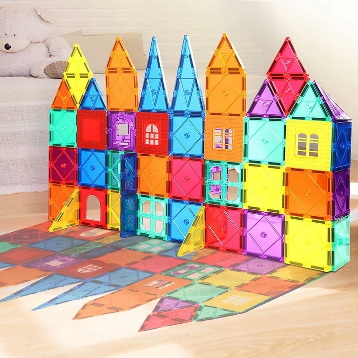 DUŻE KLOCKI MAGNETYCZNE KAFELKI ZESTAW XXL 34 EL RAINBOW MAGNETIC TILES