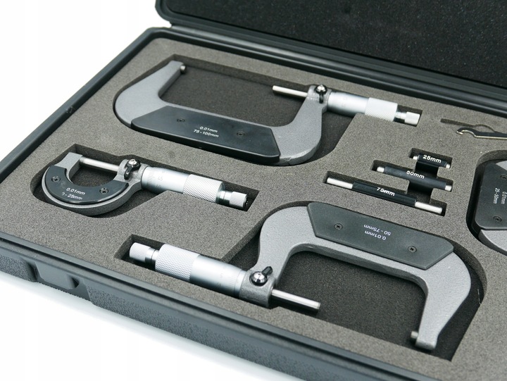 MIKROMETRY 0-100mm ZESTAW 4 SZT. MIKROMETR + BOX