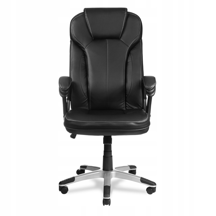 FOTEL BIUROWY STYLOWY SKÓRZANY CZARNY OBROTOWY REGULOWANY