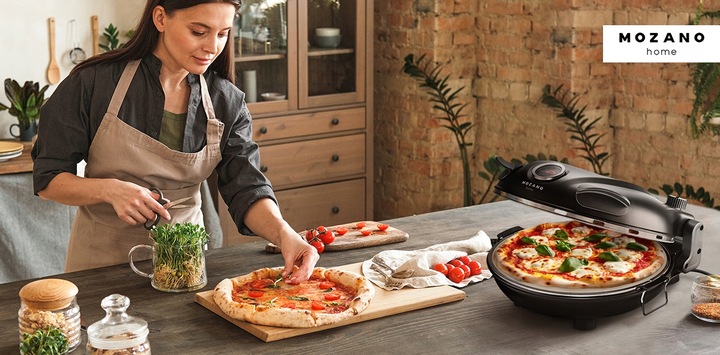 PIEC DO PIZZY KAMIENNY 420°C MOZANO 2 ŁOPATKI 1200W FORMA NOŻYK + PRZEPISY