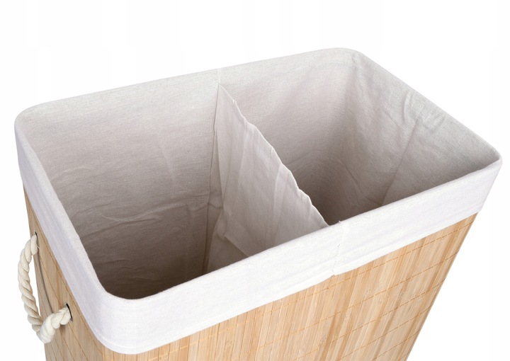 KOSZ BAMBUSOWY NA PRANIE BIELIZNĘ Z POKRYWĄ DWUKOMOROWY POJEMNIK DUŻY 100L