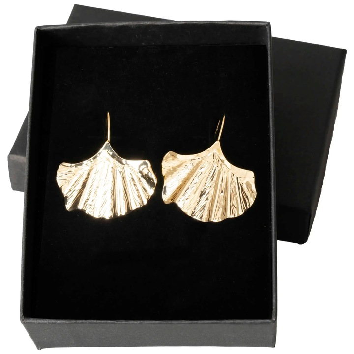 Pozłacane Kolczyki Damskie Liść Ginkgo ze Stali Chirurgicznej