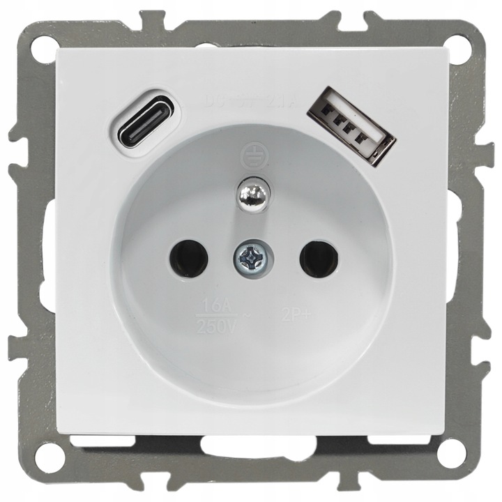 GNIAZDO GNIAZDKO SZKLANE POJEDYNCZE PODTYNKOWE BOLCEM BIAŁE USB C PREMIUM