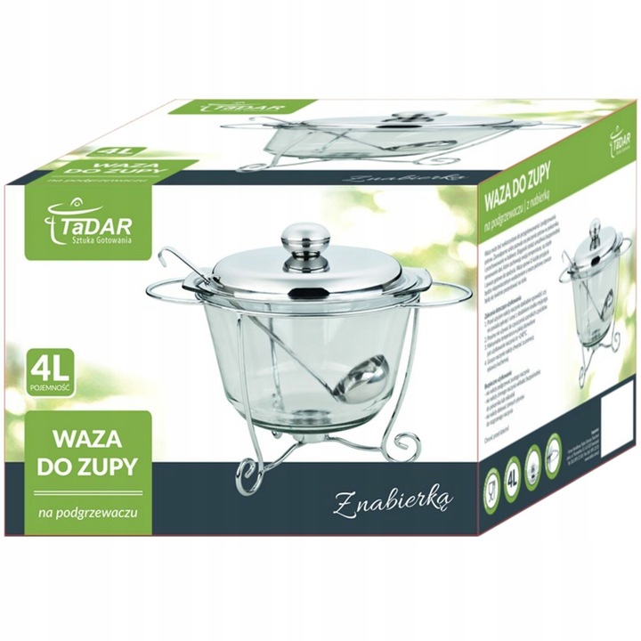WAZA do ZUPY SOSÓW z PODGRZEWACZEM CHOCHLA Srebrna STALOWA Tadar 4 l