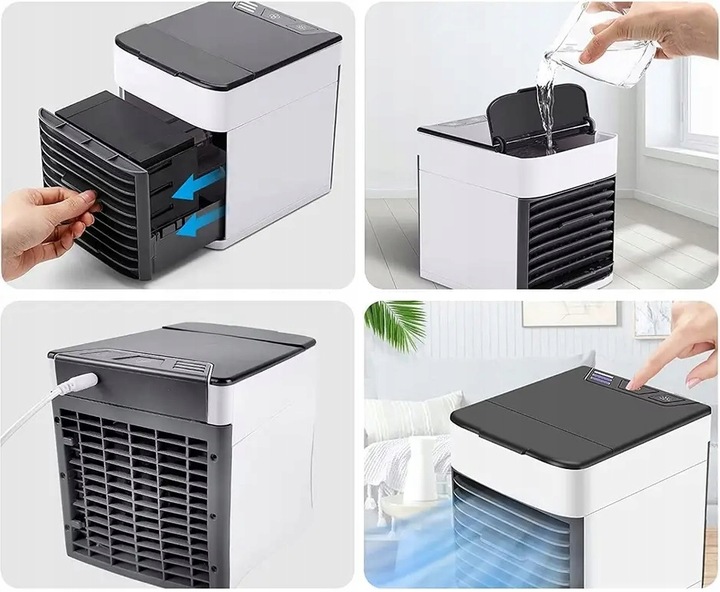 PRZENOŚNY MAŁY KLIMATYZER USB NA WODĘ i LÓD 3W1 KLIMATOR DO DOMU WENTYLATOR