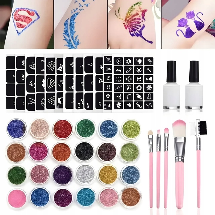 Zestaw do Robienia Tatuaży Brokatowych Szablony Tatuaże Brokatowe Duży DIY