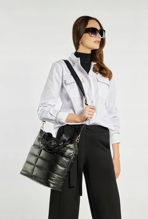 TOREBKA MONNARI Czarna SHOPPER BAG Listonoszka PIKOWANA NA RAMIĘ PASEK