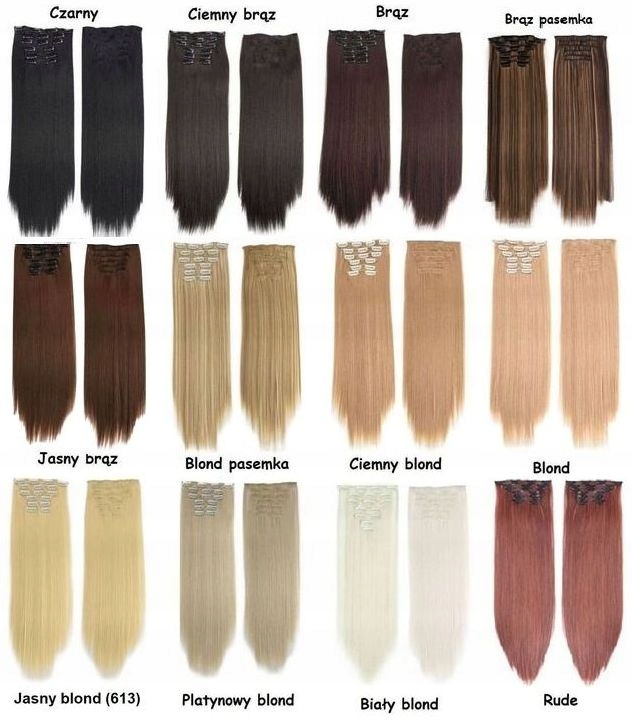 KOLORY różne CLIP IN 6 taśm doczepiane włosy pasemka 60cm jak NATURALNE