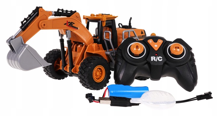 KOPARKA ZDALNIE STEROWANA 1:22 Z FUNKCJĄ DYMU GUMOWE OPONY , ŚWIATŁA LED