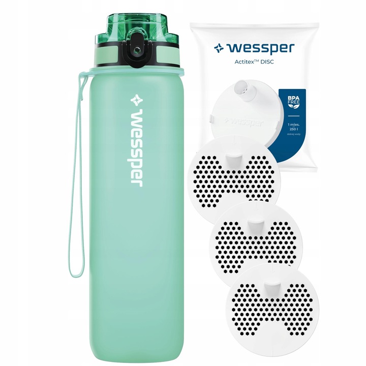 Wessper butelka filtrująca bidon na wodę 1000 ml BPA Free tritan + 3x filtr