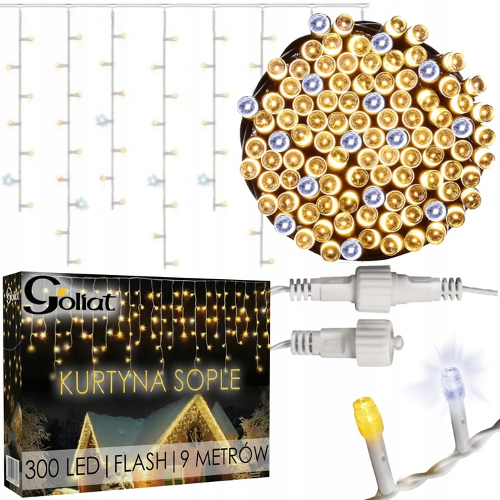 SOPLE 300LED kurtyna lampki na zewnątrz z FLASH 10M DODATKOWE GNIAZDO