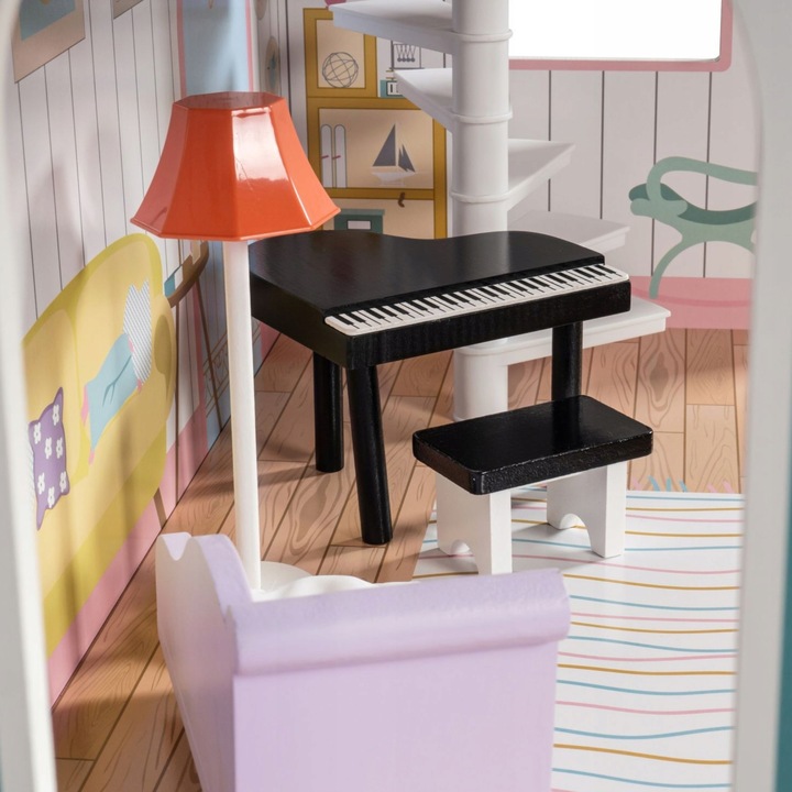 Duży Domek Dla Lalek XXL Drewniany Mebelki Do Zestawu Oświetlenie LED