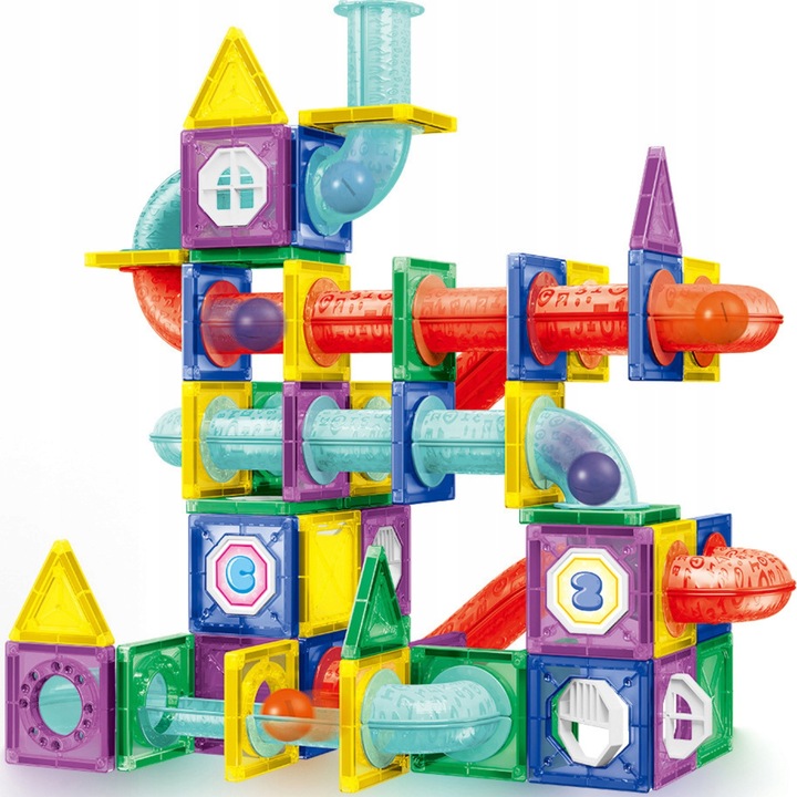 MAGNETYCZNE KLOCKI KONSTRUKCYJNE ŚWIECĄCE TOR KULKOWY KULODROM DUŻY ZESTAW