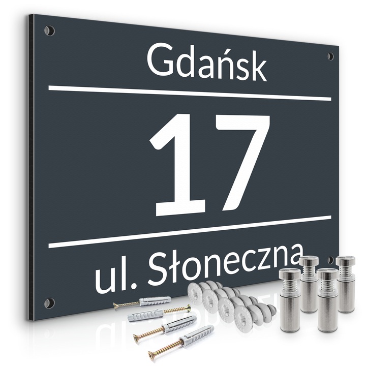 NIERDZEWNY NUMER NA DOM 40x30cm TABLICZKA ADRESOWA ANTRACYT + DYSTANSE