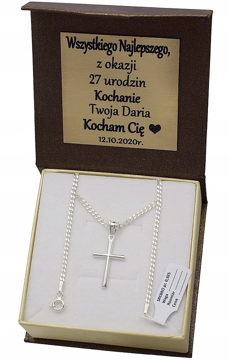 Łańcuszek Srebrny Pancerka Pełny Diamentowany Krzyżyk pr 925 Grawer Gratis
