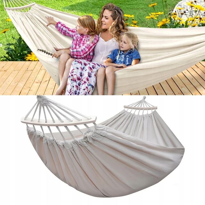 HAMAK OGRODOWY XXL BRAZYLIJSKI dwuosobowy WZMOCNIONY DRĄŻEK 260 x 155 cm