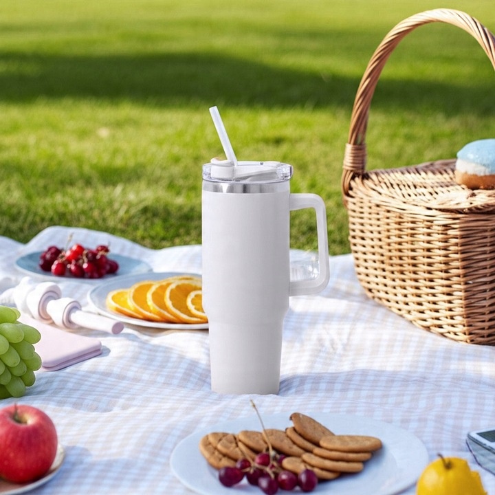 Kubek termiczny ze słomką próżniowy na kawę herbatę napoje zimne duży 1,2l