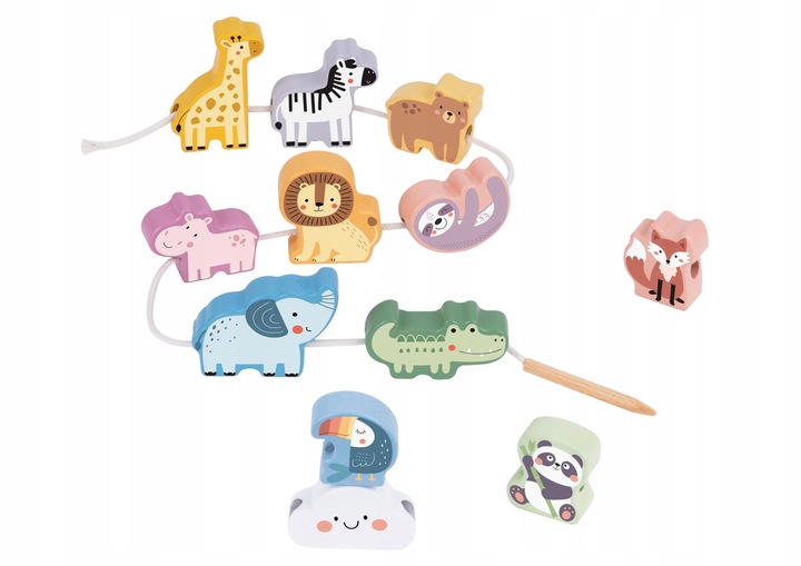 NAWLEKANKA ZOO DREWNIANA PRZEPLATANKA SZNUROWANKA KLOCKI 13 EL WOOPIE GREEN