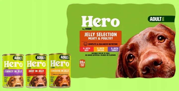 Mokra karma dla psa Hero MIX SMAKÓW kawałki w galaretce 24 x 400g 9,6 kg