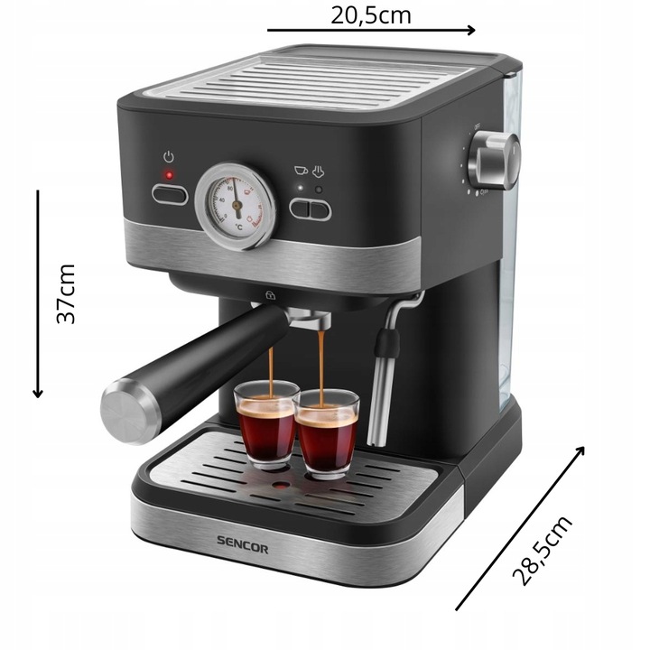 Ekspres do kawy Ciśnieniowy Kolbowy Sencor 1050W 20bar + Spieniacz mleka