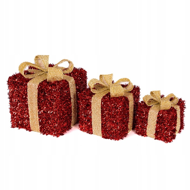 Świąteczne Pudełka Prezenty LED 3 szt. Dekoracja Boże Narodzenie Czerwone