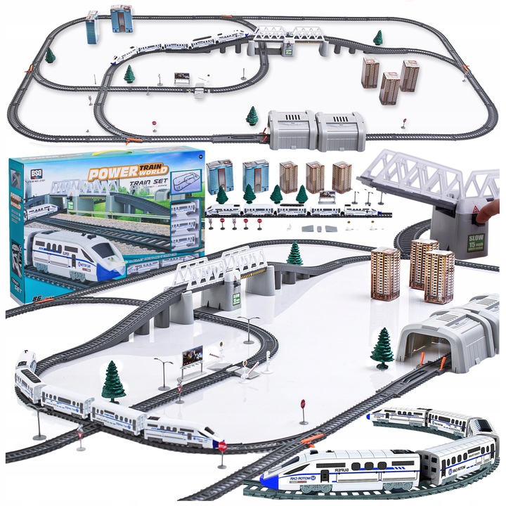 Kolejka elektryczna OGROMNY TOR MOST TUNEL 914cm Pociąg na baterie XXL